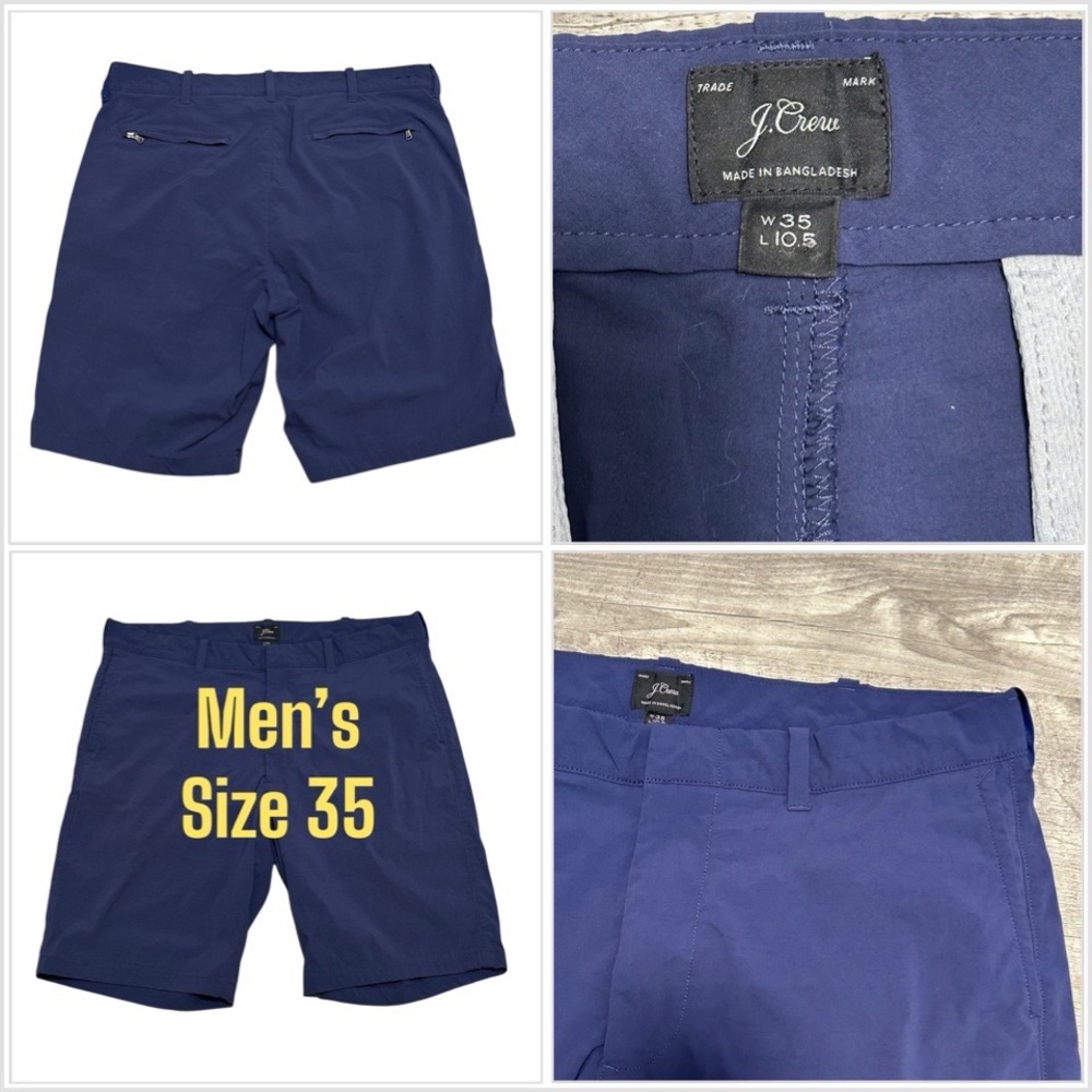 Men's J. Crew Golf  35 M / L Chino Khakis Shorts Gray Flex Navy Blue Stretch